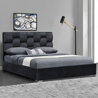 Tufted उच्च हेडबोर्ड के साथ अनुकूलित डबल आकार मखमली कपड़ा बिस्तर फ्रेम