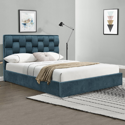 Tufted उच्च हेडबोर्ड के साथ अनुकूलित डबल आकार मखमली कपड़ा बिस्तर फ्रेम